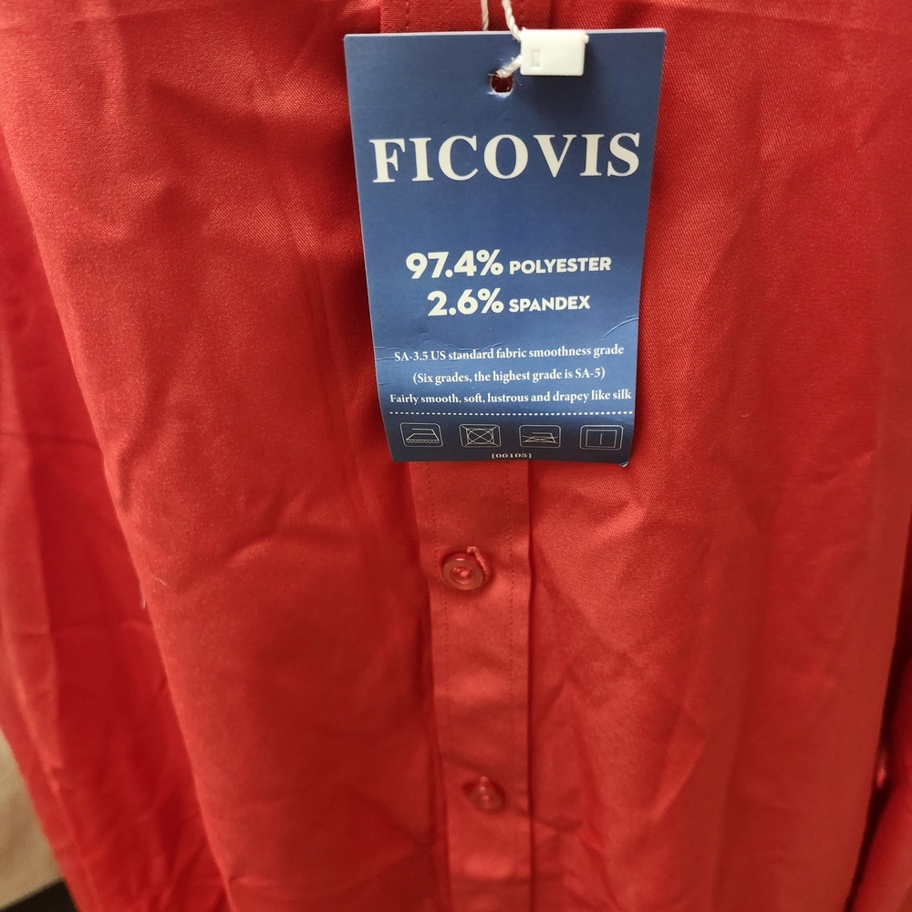 Women's Vibrant Red Button Down Shirt - Picture 4 of 6
